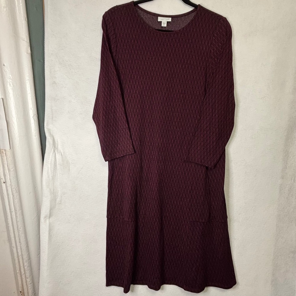 J. Jill Dress Burgundy Black Diamond Geometric Pockets Medium Petite, New